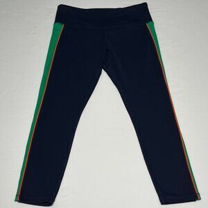 Tory Sport Performance Leggings High Rise Navy Green Orange Side Stripe Large